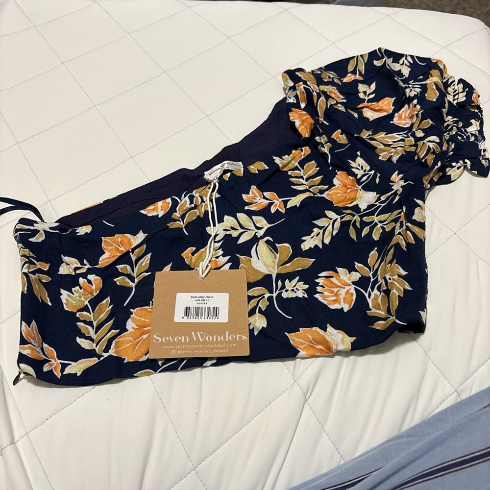 Seven Wonders Navy Floral Off-Shoulder Crop Top